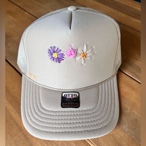 OTTO Trucker Hat with Floral Embroidery - Khaki Color